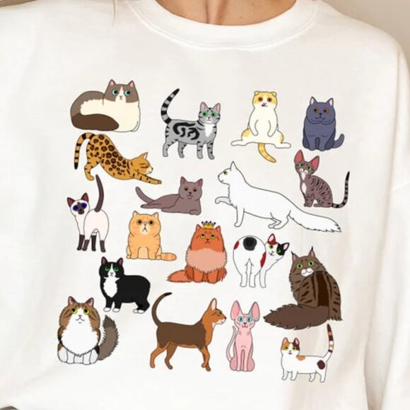 Tops - Doodle Cat Theme Shirt, Cat Shirt, Cat Lover Shirt, Aesthetic Shirt